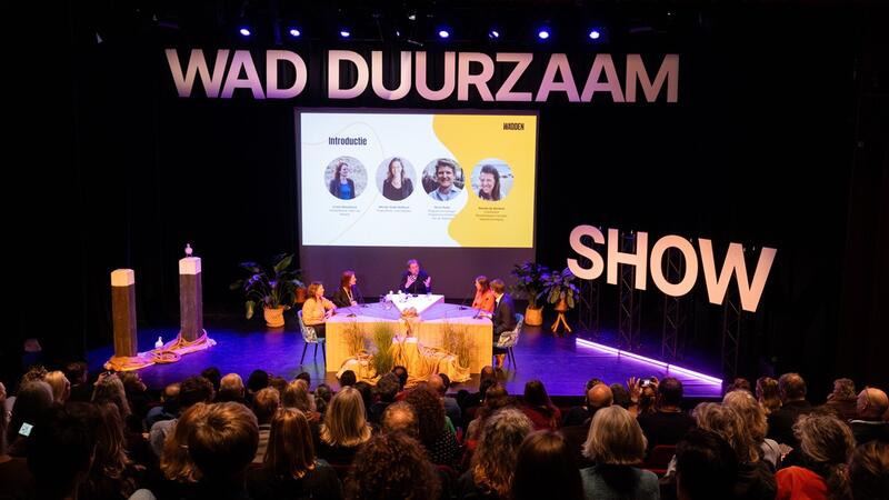 Podium discussion on sustainability at the Waddenfestival stage. Aron Weidenaar.