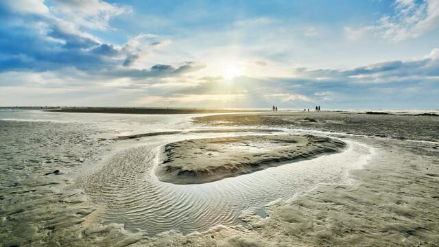 Mudflat with sun above the horizon. © Ostfriesland Tourismus GmbH/ Achim Meurer.