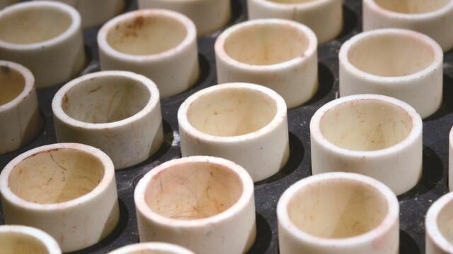 Several sample cups in rows used for analysis. © Jan Drent.